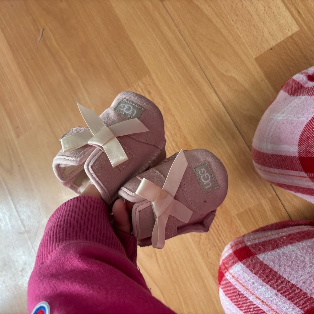 UGG Blush Baby Booties with Cream Bow
